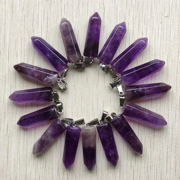 Pendentifs pendule en pierre d'améthyste naturelle, 12 pièces/lot, pour la fabrication de bijoux, vente en gros, livraison gratu