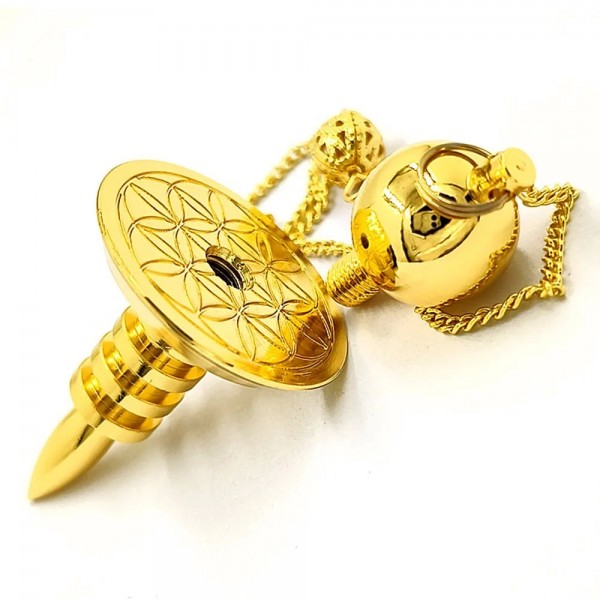 Pendule en Laiton Plaqué Or Fleur de Vie, pour Radiesthésie, Charmes de Viande, Chakra, Amule Wicca, Guérison, Massage Spirituel