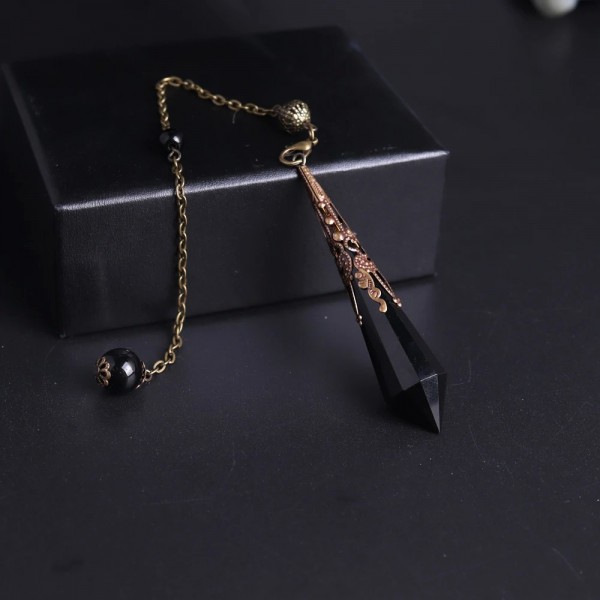 Pendule en Obsidienne à Facettes en Pierre Noire Naturelle, Pendentif de Radiesthésie, Amulette en Clip, Collier Chakra, Bijoux,