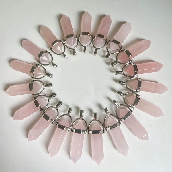 Mode Quartz Rose pierre naturelle cristal pilier pendule pendentifs et colliers pour la fabrication de bijoux 12 24 36 50 pièces
