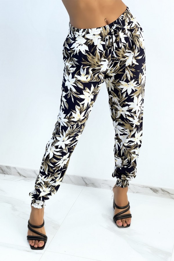 Calça estampada tropical - Azul marinho