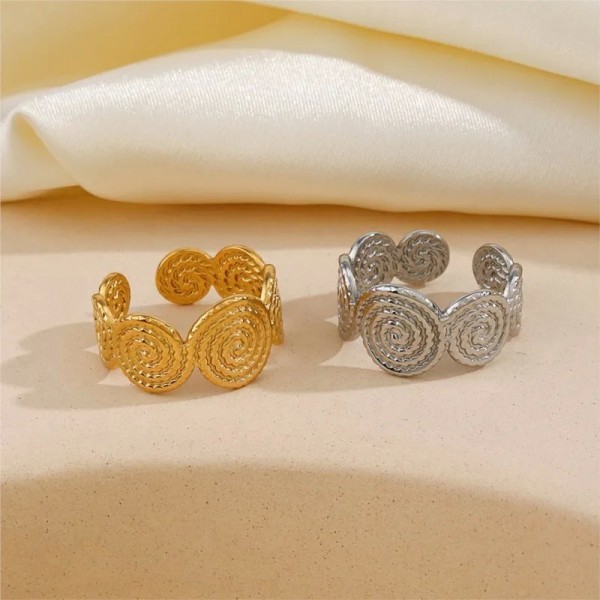Bague multicouche en acier inoxydable pour femme - Bijoux rétro de fête