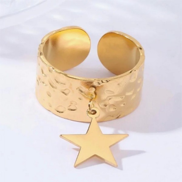 Korean Star Charm Open Ring for Women - Gold Silver Circle Party Jewelry