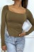 T-shirt manches longues taupe à style corsé à col carré | 3,15 € | OKKO MODE