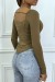 T-shirt manches longues taupe à style corsé à col carré | 3,15 € | OKKO MODE