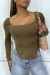 T-shirt manches longues taupe à style corsé à col carré | 3,15 € | OKKO MODE