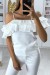White Boat Neck Blouse with Pleated Ruffle Trim | $5.69 | OKKO MODE