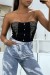 Stylish Black Top with Buttons and Rhinestones for Women | $3.41 | OKKO MODE