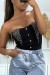 Stylish Black Top with Buttons and Rhinestones for Women | $3.41 | OKKO MODE