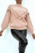 Pull taupe à motif V et détails volants | 10,92 $ | OKKO MODE
