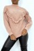Pull taupe à motif V et détails volants | 10,92 $ | OKKO MODE