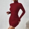 Robe pull femme col roulé manches longues Sexy moulante tricoté