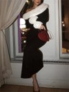 Robe soirée noire ou blanche avec fourrure douce pour club mode 2025