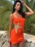 Mini vestido com babados e estampa para mulher, curto, costas descobertas, chique, laranja ou azul | 17,40 $ | OKKO MODE