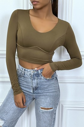 T-shirt court noir à manches longues avec armature poitrine | 5,69 $ | OKKO MODE