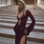Sexy Hollow-Out Dress with Metal Ring for Women, Long Sleeves, Slit, Solid Color, V-Neck, Slim Fit, Evening Dresses, 2025 | $38.87 | OKKO MODE