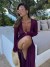 Sexy Hollow-Out Dress with Metal Ring for Women, Long Sleeves, Slit, Solid Color, V-Neck, Slim Fit, Evening Dresses, 2025 | $38.87 | OKKO MODE