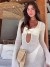 Sexy Hollow-Out Dress with Metal Ring for Women, Long Sleeves, Slit, Solid Color, V-Neck, Slim Fit, Evening Dresses, 2025 | $38.87 | OKKO MODE