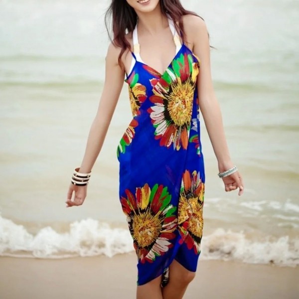 Printed Chiffon Beach Cover-Up for Women - Round Skirt, Scarf & Pareo