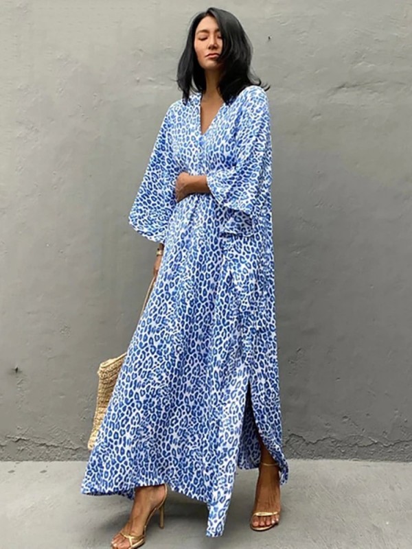 Vestido largo de verano en algodón para mujer, estilo bohemio vintage