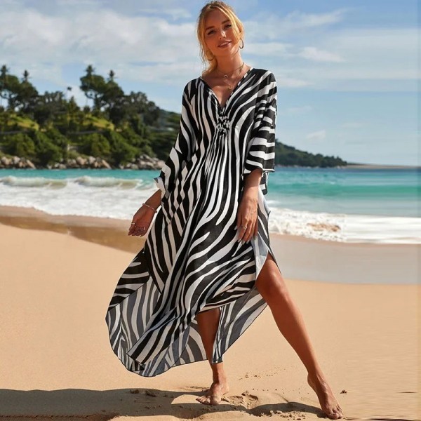 Robe longue de plage imprimée bohème, grande taille - Cover-up pour maillots de bain