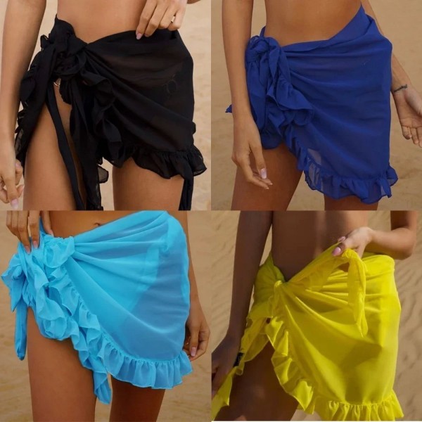 Kurzer Strandwickel für Damen Bikini Pareo in transparenter Seide
