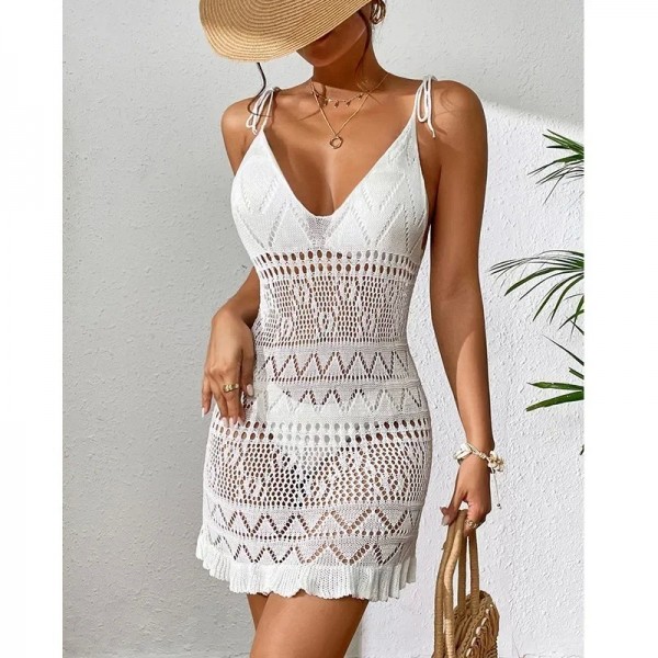 Sexy Crochet Strandkleid Pareo Badeanzug Cover Up weiß - E-Commerce SEO Experte