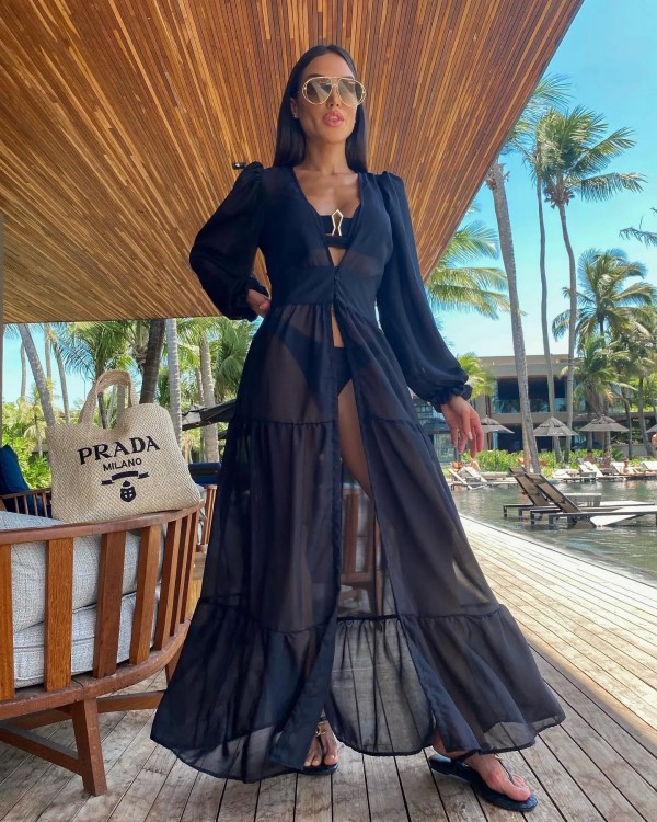 Femmes maillot de bain Crochet plage couvrir Robe manches caftan
