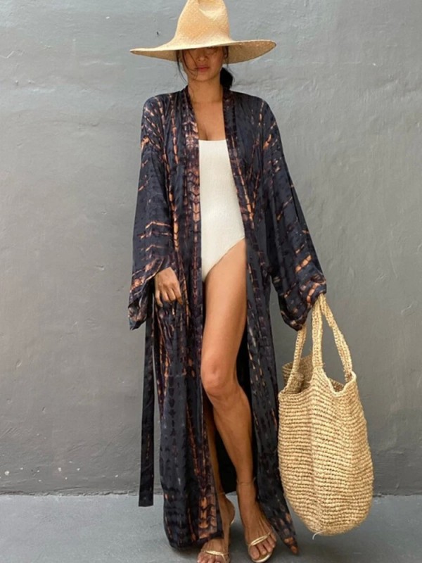 Bohemian Belted Kimono Cover-Up for Women - Printed Beachwear