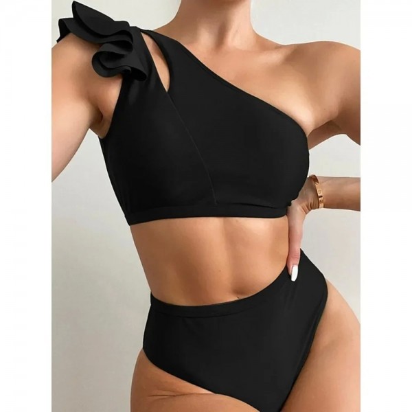 Schulterfreier Bikini mit Rüschen 2025 Damen High Waist Badeanzug gepolsterte Bademode