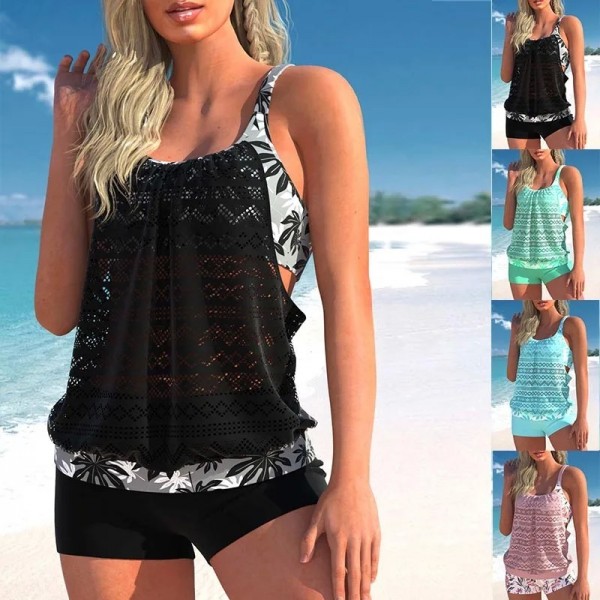 Zweiteiliges Sommer-Set für Damen mit Bambusblattmuster und sexy Cut-Out Design