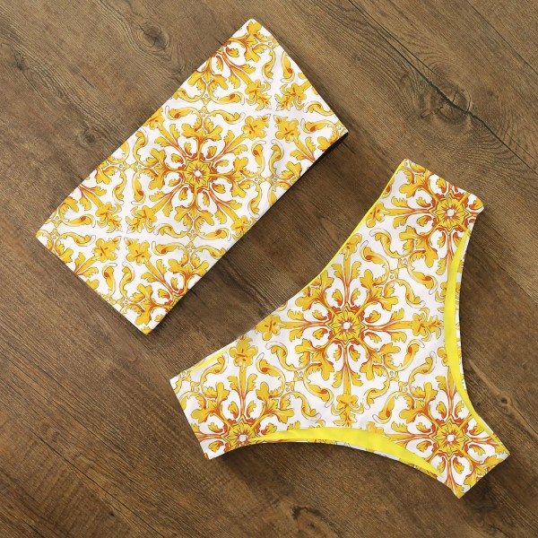 Bikinis réversibles femmes bandeau dos croisé licou imprimé taille haute m.