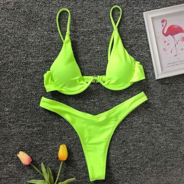 Green Neon V-Bar Underwire Bikini Set 2025 Women's Two Piece Swimsuit