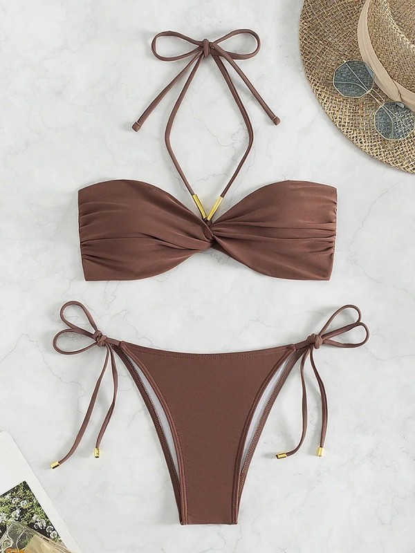 Conjunto Bikini Bandeau Mujer - Estilo Retro Alto
