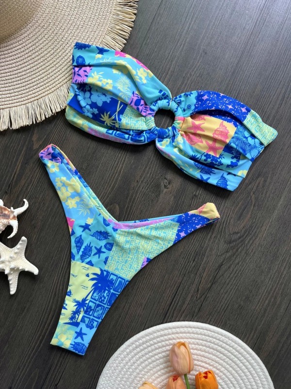 Bunter Blumenprint Bikini für Frauen - Zweiteiliger Badeanzug