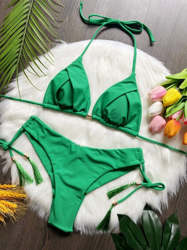 Sexy bandeau Bikini Set für Damen in einfarbiger Farbe - Zweiteiliges Triangle Badeanzug-Set
