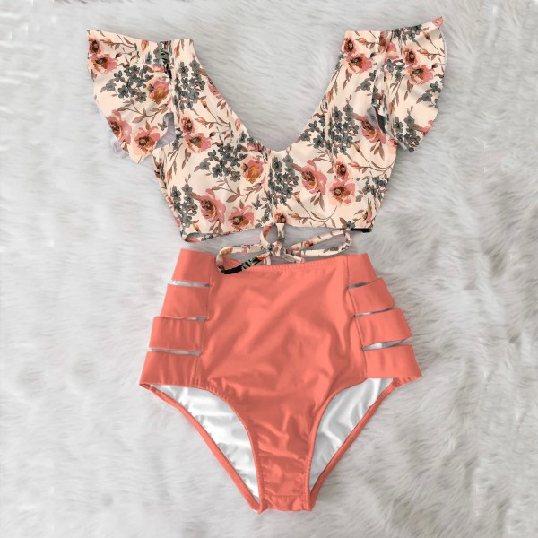 2024 Bikini Set mit hoher Taille und Volant, Push-Up-Bikinis für Frauen