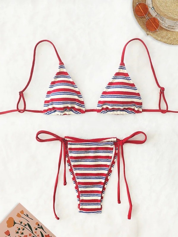Bikini rayado con cordones para mujer - Bikinis 2025
