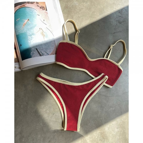 Conjunto bikini rosa estilo brasileño, push-up - 2 piezas