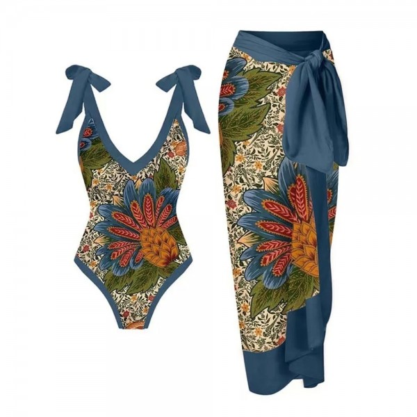 Floral Ruffle Strap Bikini Set - 2 Piece Women's Swimwear
