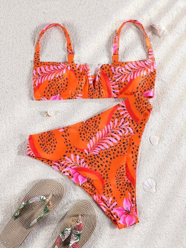 Bikini estampado de cintura alta para mujer