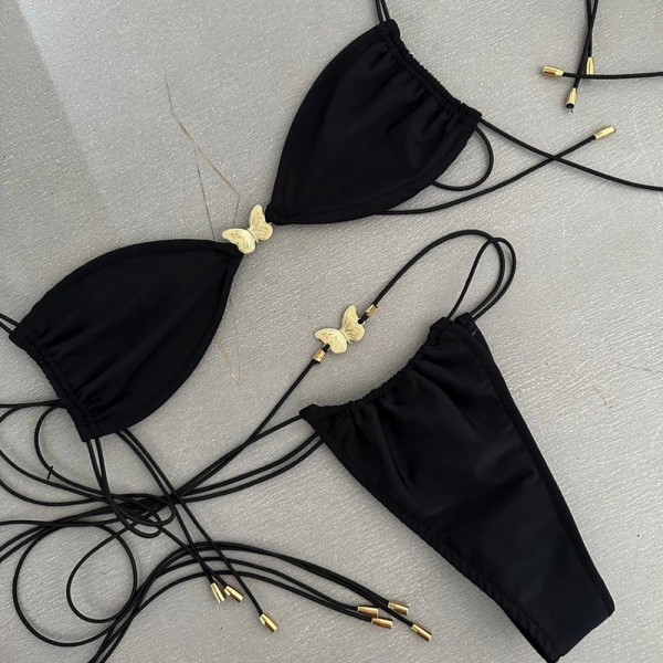 Conjunto bikini negro sexy estilo brasileño 2024