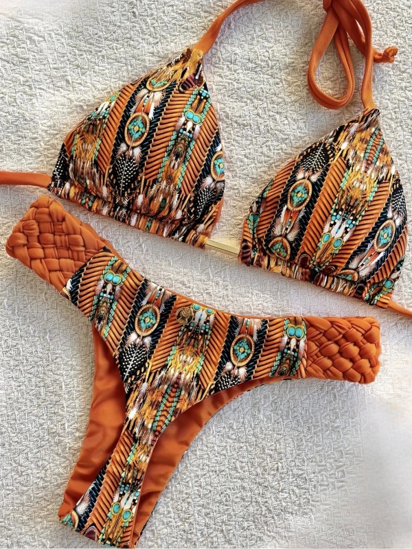 Bikini mujer estampado alto corte conjunto dos piezas