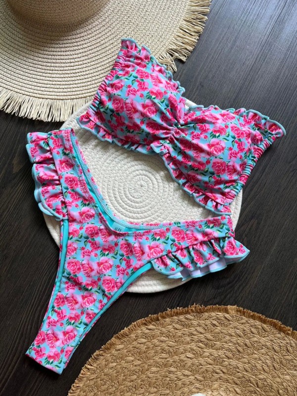 Floral Ruffle Print Bikini Set for Women - Two Piece Swimsuit