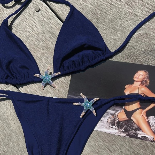 Conjunto bikini sexy para mujer, push up halter, color sólido