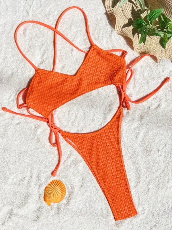 Cutout One-Piece Swimsuit with High Waist and Lace-Up Back