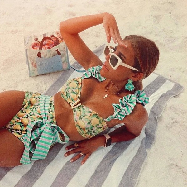 Floral Bikini Set 2025 Push-Up Bandeau mit Rüschen - Damen-Zweiteiler