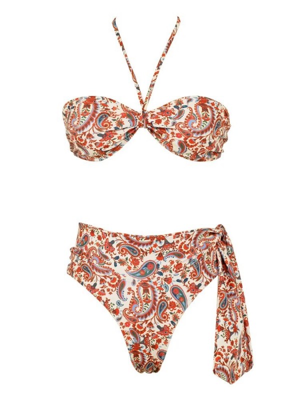 Bikini-Set mit Cashmere-Print für Damen, Push-Up-BH, Neckholder, High Waist - Sexy Beachwear