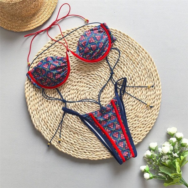 Bikini azul vintage estampado, sexy y ajustable