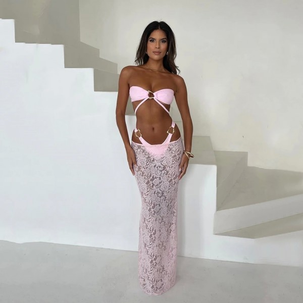 Conjunto Bikini Brasileño Sexy 3 Piezas - Maillot de Bain y Vestido Largo